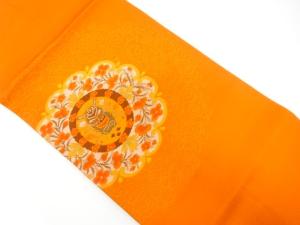 華紋に草花模様織り出し　名古屋帯